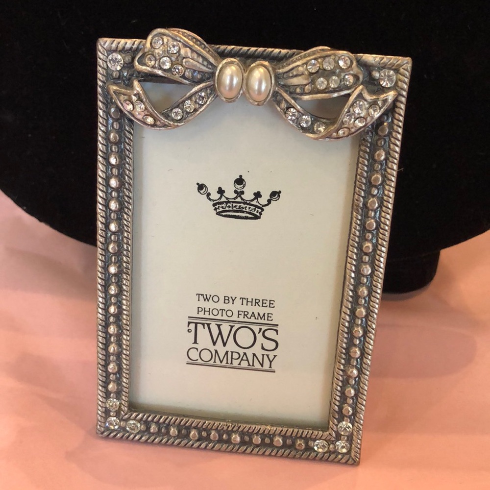Two’s Company faux pearl & crystals embellished antiqued style silver tone frame